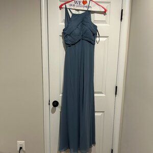 Slate blue floor length chiffon dress